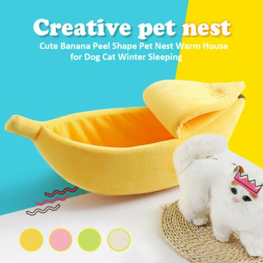 Cozy Banana Bed – Warm Pet House for Cats & Small Dogs, Plush Mat & Portable Kennel