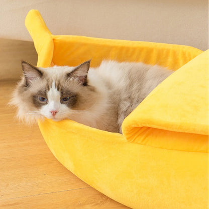 Cozy Banana Bed – Warm Pet House for Cats & Small Dogs, Plush Mat & Portable Kennel